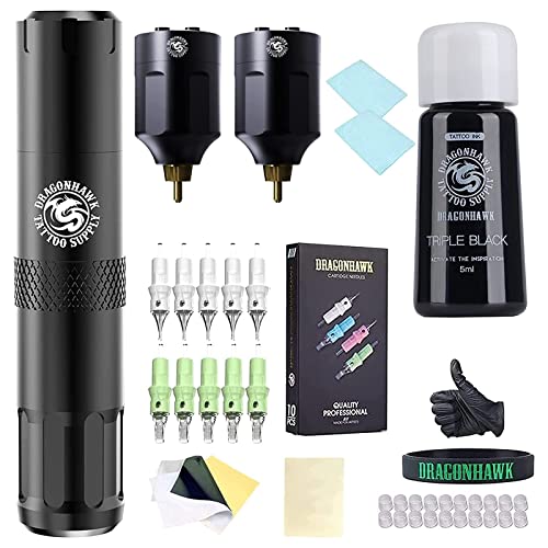 Dragonhawk S6 Wireless Tattoo Pen Kit With Two Batteries, Complete Tattoo Kit, Rotary Tattoo Machine Gun Kit - General Tattoo Kit #TOP22