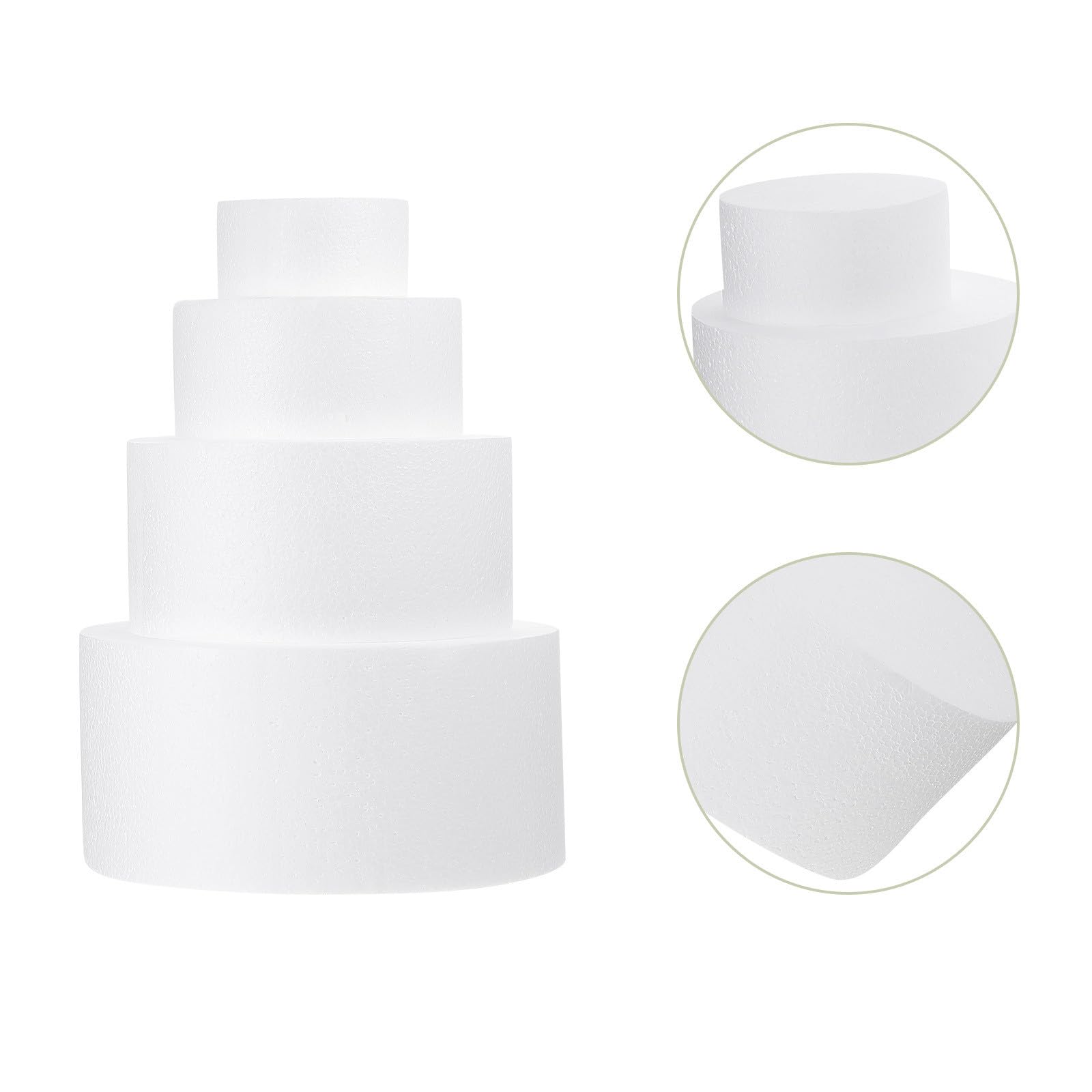 Set 4 Stampi per Torta in Schiuma Bianca, Modelli per Decorazione Fai da Te, Supporti per Torta di Schiuma Diametri da 10 a 25 Cm, per Feste e Matrimoni
