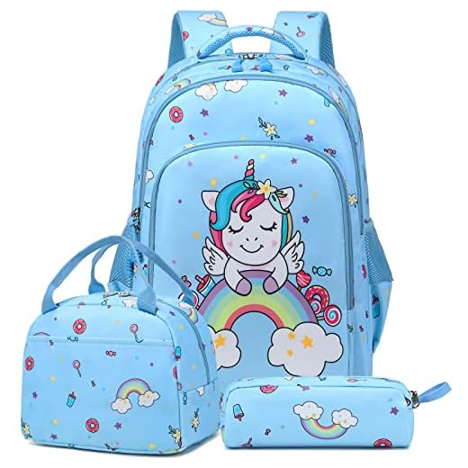 Kimwadalh Mochila Niñas Unicornio Mochila Primaria Niña Bolsas Escolares Niñas Set de Mochila Escolares,Mochila Infantil Niña + Bolsa de Almuerzo + Estuche,para Escuela