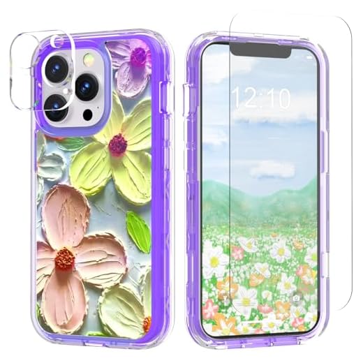 ACKETBOX for iPhone 13 Pro Case,Colorful Flowers for iPhone 13 Pro Phone Case Cute,with Screen Protector & Camera Lens Protector（Red Flower Core）