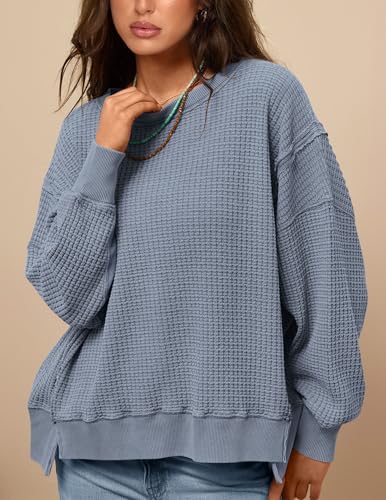 PRETTYGARDEN Oversized Sweatshirt for Women 2025 Fashion Crewneck Long Sleeve Pullover Waffle Knit Tops Fall Trendy Clothes