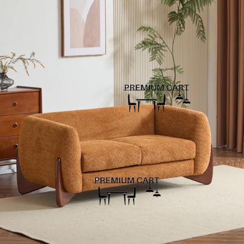 Image of Upholstered 3 Seater Sofa Three Seater Sofa with Wooden Legs for Living Room Hotels & Offices (Two Seater Boucle Camel)