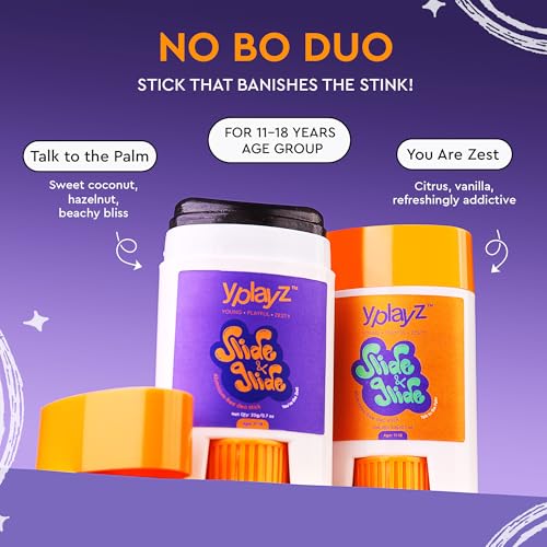 Image of YPlayZ Slide & Glide Deo Stick for Kids & Teens 11+ Yr | Underarm Roll On Deodorant Stick | Combo Pack of 2 | Talk to the Palm & Summer Vacation | 8+ Hr Sweat & Odor Free Day | Aluminum & Baking Soda Free | 20g Each