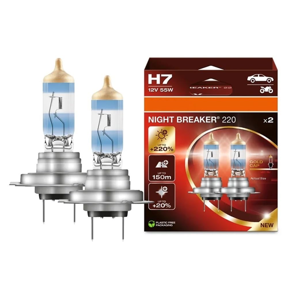 Faros halógenos for coche H4 H7 H11, potencia del 220%, haz de luz de 150 m, 2 unidades, 12 V, Alemania(H7)