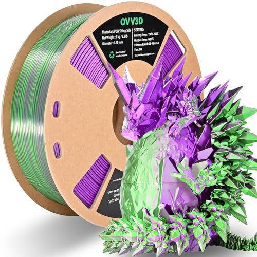 Image of OVV3D PLA Filament 1.75mm, 3D Printer Filament Silk PLA Dual Color PLA Filament, Purple Green PLA Filament, Color Change Every Inch Filament 3D Printer Filament + /-0.02mm, 1kg /2.2lb