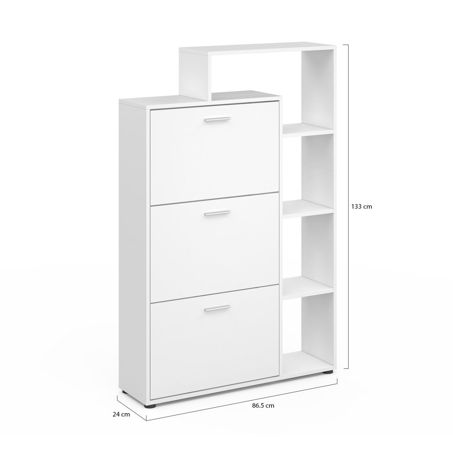 IDMarket KLARK - Zapatero de 18 pares de 3 puertas con estante blanco
