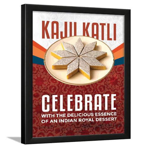 Image of Chaka Chaundh - kaju barfi wall art poster frame Sweets Mithai shop and confectionery store wall art framed quotes decor item - Restaurant cafe food Deserts poster frame decoration items - 14 X 11 inches