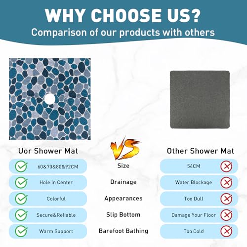 Image of Square Shower Mat Non Slip: 27 x 27 Inch Large Shower Mats with Drain Hole in Middle - PVC Loofah Anti Slip Shower Floor Matt for Inside Shower