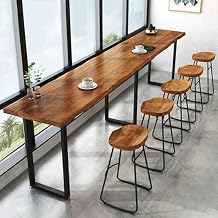 Industrial Bar Table, Solid Wood Long Bar Table Rustic Tall Counter Height Table, Bar Height Table Creative Live Edge Dining Table, Rectangular Narrow Bar Table for Kitchen, Brown No Stool86.6"