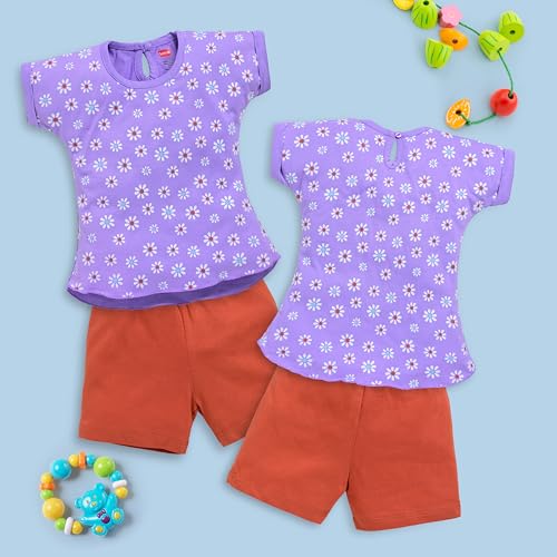 Image of LuvLap Baby Girls Regular Fit 100% Cotton Half Sleeves Girls Top CoSets Pack of 3