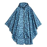 Women's rain poncho stylish waterproof raincoat with hood zip, Blue with flowers, One size