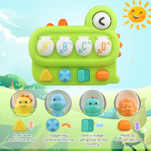 Image of Baby Pop-Up Toy, Educational Animal Playset for Toddlers, Cause and Effect Learning, Fine Motor Skills Development, Portable Travel Toy with Engaging Buttons, Perfect for Infants and Toddlers (Green)