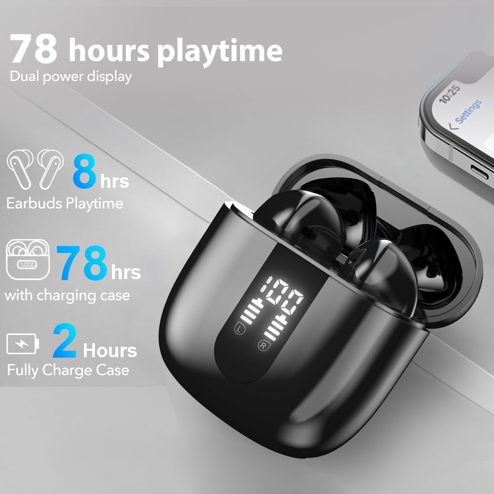 Wireless Earbuds Bluetooth Earphones, 60H Deep Bass Ear Buds with 6 Noise Cancelling Microphone, IP5 Waterproof in Ear Headphones for iPhone Android Sports Gaming (Mulit Black) - 4