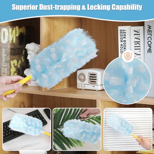 Image of 40 Count 360 Heavy Duty Duster Refills Compatible with Swiffer, Large Size-Extra Thick Disposable Electrostatic Duster Refill with 1 Short Handle for Furniture, Blinds, Ceiling Fans