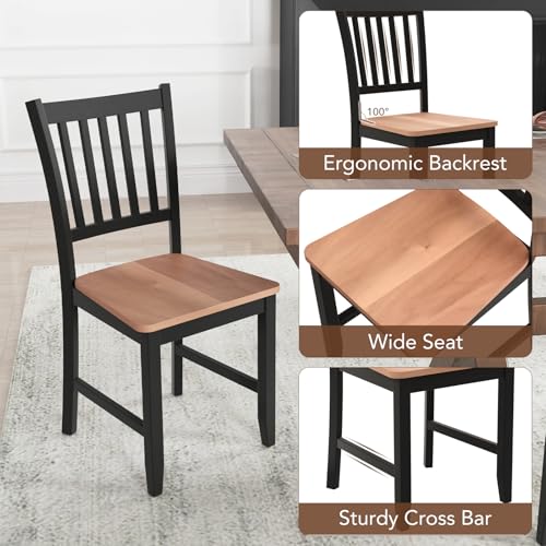 Image of COSTWAY Dining Chairs Set of 4, Mid Century Modern Dining Room Chairs with Solid Rubber Wood Legs and Curved Backrest, Kitchen Chairs for Home, Living Room, Restaurant, Black & Walnut