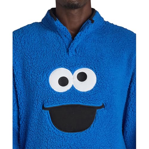 Sesame Street Cookie Monster Men's Fleece Pullover Adult 1/4 Snap Sweater Jacket3