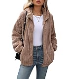 Vipwest Women's Faux Fur Jacket Zipper Sherpa Shacket Full Length Sleeve Thin Shaggy Coats Fuzzy Jacket for Womens (Khaki, 2X-Large)