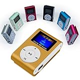 OcioDual Reproductor MP3 con Clip Pantalla LCD Soporta Tarjeta Micro SD hasta 32 GB Oro Lector de Música Audio Metálico