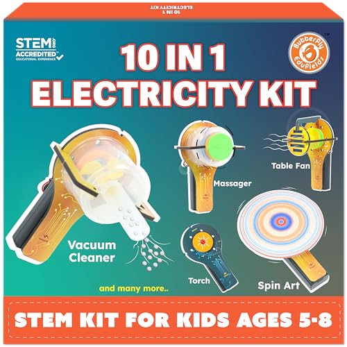 Image of Butterfly EduFields 10in1 STEM Electricity kit for Kids 5-8-12| Science Kit | 10 STEM experiments with Engineering Building Toy, motor, and science projects for boys and girls ages 5 7 8-10 8-12