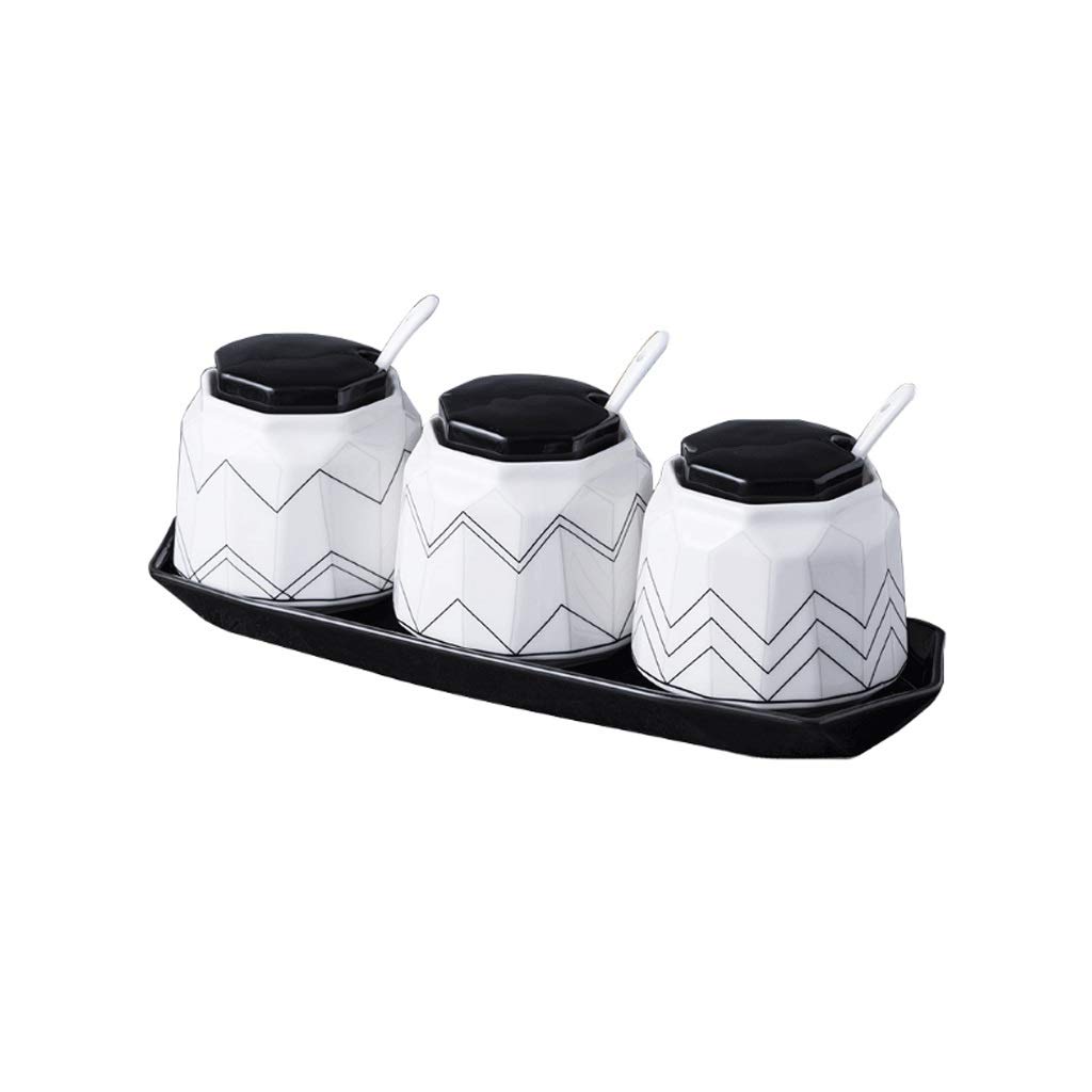 IANSHFKN Ceramic Seasoning Jar Suit Combination Kitchen Supplies Household Box Condiment Bottles Salt Shaker Three-piece