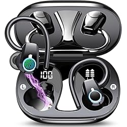 Auriculares Deportivos OYIB Auriculares inalambricos Deportivos, 50H Auriculares Bluetooth 5.3 HiFi Stereo con Llamada Clara, Cascos Inalambricos con Gancho, Pantalla LED, IPX7 Impermeable Auriculares para Sport/Running