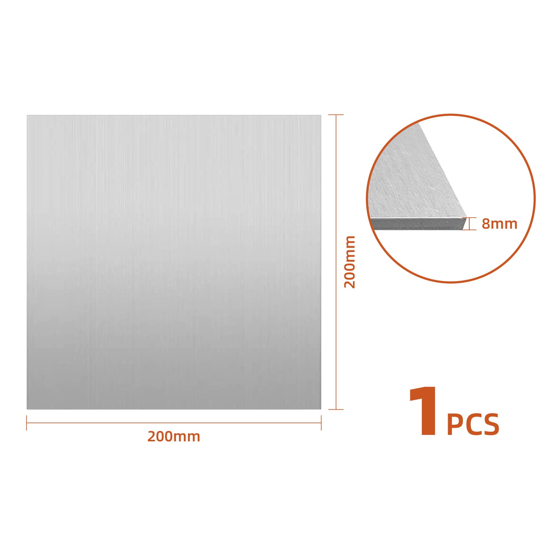 1 piezas Placa de aluminio 20cm x 20cm x 8mm, Espesor 8mm, 6061 T6 Cuadrado Placa de aluminio Para Bricolaje (200mm x 200mm x 8mm)