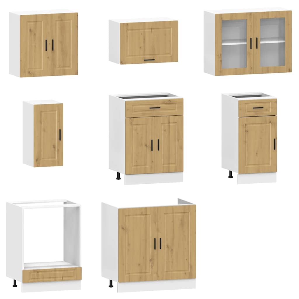 8-TLG. Küchenschrank-Set Kalmar, Küchenzeile in Artisan-Eiche Holzwerkstoff, Modulare Küchenmöbel mit Unterschränken und Hängeschränken für viel Stauraum, 8-teiliger Küchenblock