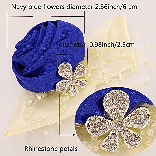 Arlai 1 Pcs Wedding Bridesmaid Bride Wrist Corsage Decoration Hand Flower, Dark Blue #TOP1