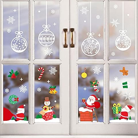 8 Sheets Christmas Window Stickers Clings Christmas Decals for Glass Windows Santa Snowman Snow for Home School Office New Year Decorations Double Printed 149PCS (Ⅴ) Cover