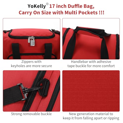 Image of Small Duffel Bag, 17 inch, Red | 25L, Multi Pockets, Carry On, Weekender Bag, Travel Gym Sport, 17x10x9 in