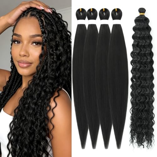 Synthetic Ez Braid Knotless 26 Inch Boho Braiding Hair Pre stretched Natural Black Hypoallergenic Braiding Hair for Woman 5 Packs