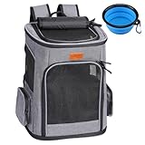 猫 キャリー バッグ Morpilot ペット 犬 猫 リュック カーテン付き 折り畳み式の キャリーバッグ 飛び出し防止リード付き 出かける 便利な犬用 猫用キャリーリュック 小型犬・小動物用 旅行/通院/災害避難に最適 ペットキャリー グレーGR