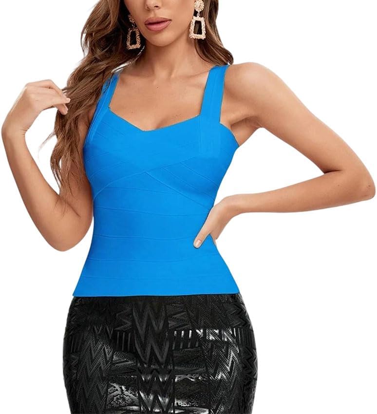 Women Daily Night Out Sexy Lady Spaghetti Strap Elastic Knitted Bandage Long Top Red Black Tight Vest