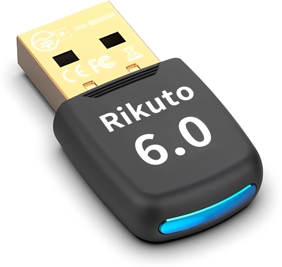 【業界トップクラスBluetooth6.0技術&ドライバー不要】Rikuto Bluetooth アダプタ 6.0 Bluetooth USB bluetooth レシーバー ブルートゥース アダプタ プラグ&プレイLMP 14.5X 超低遅延 小型 簡単な操作 最大通信距離20-30m EDR/LE対応(省電力) A2DP/SBC/AAC 対応 Win7/8.1/10/11対応 Mac非対応