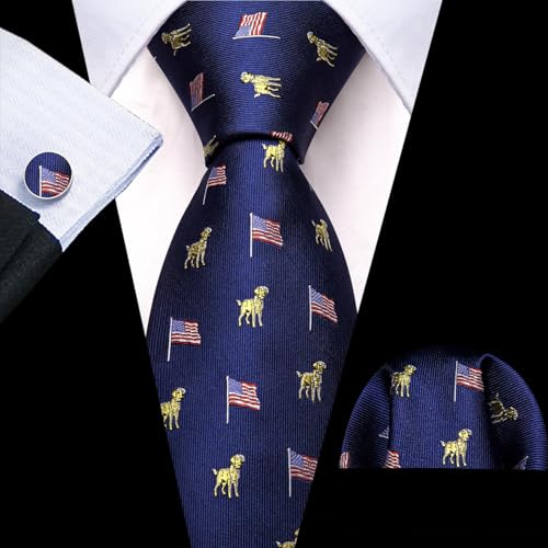 Image of Barry.Wang Man Tie Sets Skull Animal 63 inch Extra Long Necktie Silk Woven Handkerchief Cufflinks Festival Party Gift