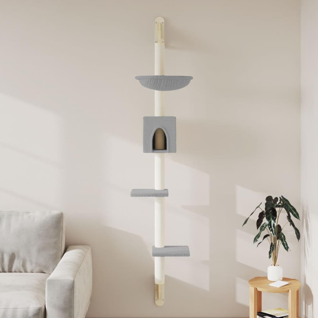 Rascador de pared con columna rascadora, color gris claro, 187 cm