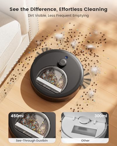 Lefant LiDAR Robot Vacuum and Mop, 450ml Visible Dustbin, Upgraded 190° PSD Obstacle Avoidance, Customized Cleaning, Multi-Floor Mapping, 150 Mins Runtime, WiFi/Alexa/APP, Pet Hair & Carpets, M330 Pro