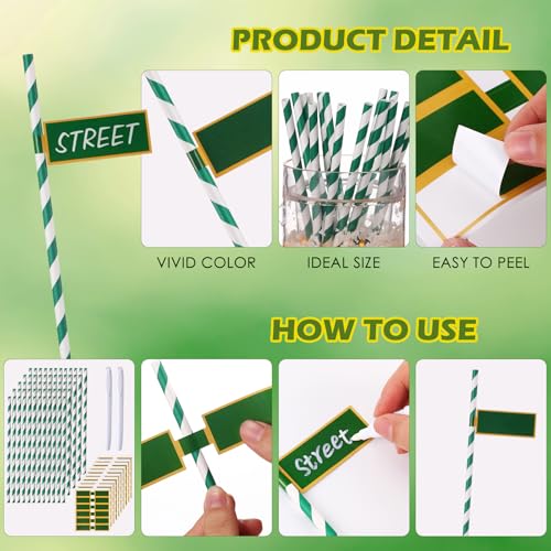 60 pitillos de papel verde y blanco a rayas miniatura 3