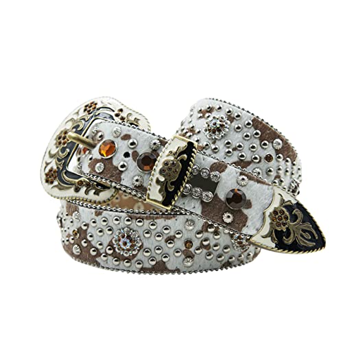 Ceinture en cuir véritable pour femme et homme à rivets strass