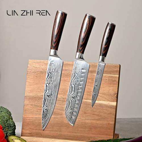 LIN ZHI REN Kitchen Knife Set, High Carbon Stainless Steel Kitchen Knives, 3 Piece Chef Knives Sets with Ergonomic Handle, Cooking Knives Come with Wooden Box - Image 7