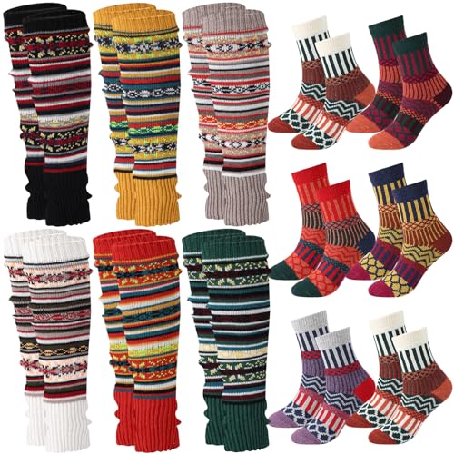 Jambières en laine pour femme chaussettes vintage hiver lot de 12 paires bohème