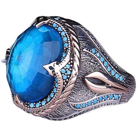SOHO SILVERS Blauer Topas Stein 925 Sterling Silber Herren Ring Cover