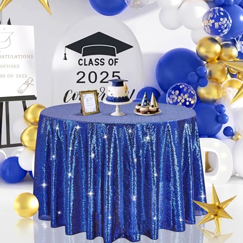 Image of B-COOL Round Sequin Tablecloth Sparkle Party Decorations: 90 Inch Table Cloth Royal Blue Sequin Fabric Overlay for Indoor Outdoor Dining Parties Home