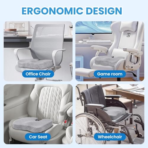 Image of TushGuard Office /Car Seat Cushion, Non-Slip Sciatica & Back Coccyx Tailbone Pain Relief Chair Pad, Memory Foam Butt Pillow for Computer Desk, Wheelchair, Driving (Light Grey, X-Large)
