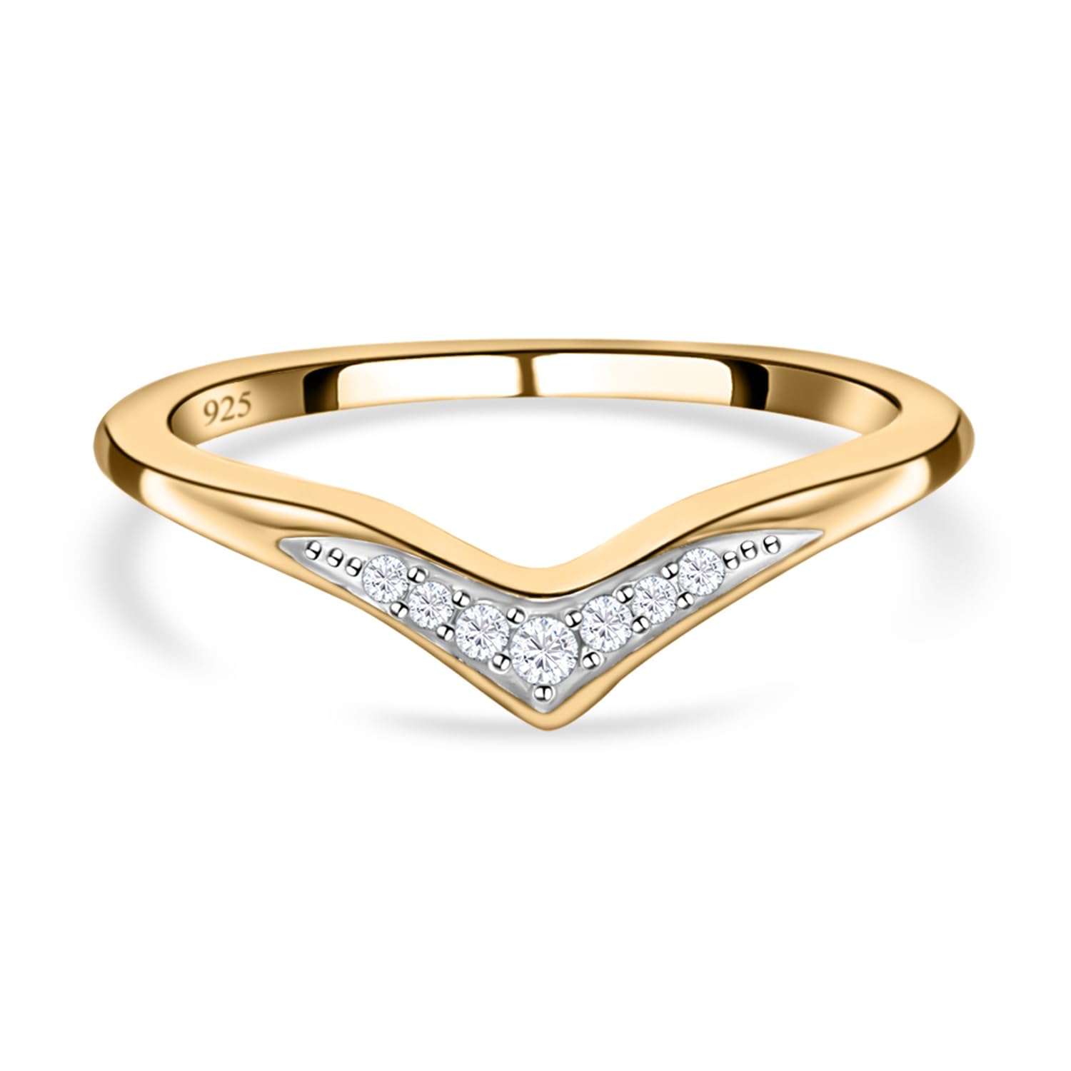 TJC Anello da donna con diamante bianco a forma di forcella, con montatura a griffe, in oro giallo | argento Sterling 925 placcato platino con pietra portafortuna di aprile