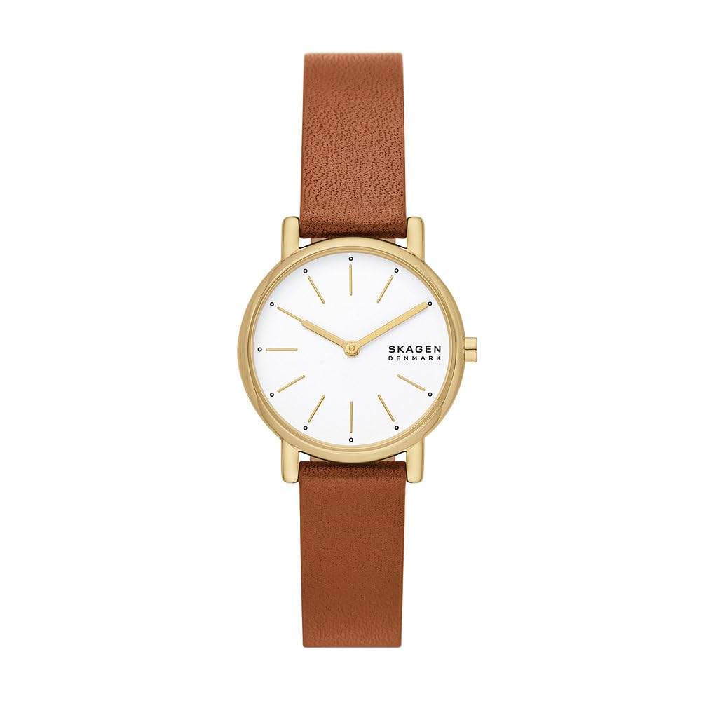 SKAGEN Signatur Lille Watch for Women, Gold Tone Quartz Two Hand Movement with Stainless Steel or Leather Strap