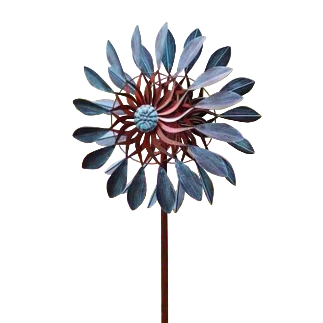 CIM Metall Windrad - Doppelwindrad Petite Vintage Flower – Gesamthöhe: 160cm, Windrad-Durchmesser: 40cm – Gartendekoration Blume – wetterbeständig - inkl. 2-zackiger Bodenverankerung