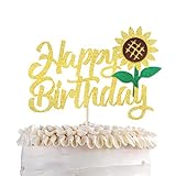 1 Pack Happy Birthday Cake Topper Glitter Sunflower Cake Pick Baby Shower Kids Birthday Summer Baby Shower Cake Decoration Party Supplies