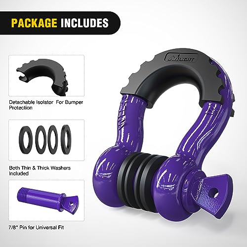 Image of Nilight 2 Pack 3 /4 inch D-Ring Shackle with 7 /8 inch Screw Pin 41,887lbs Break Strength, Heavy Duty Off Road Recovery Shackle with Isolators Washers for Use with Tow Strap, Winch, Off-Road Truck Vehicle