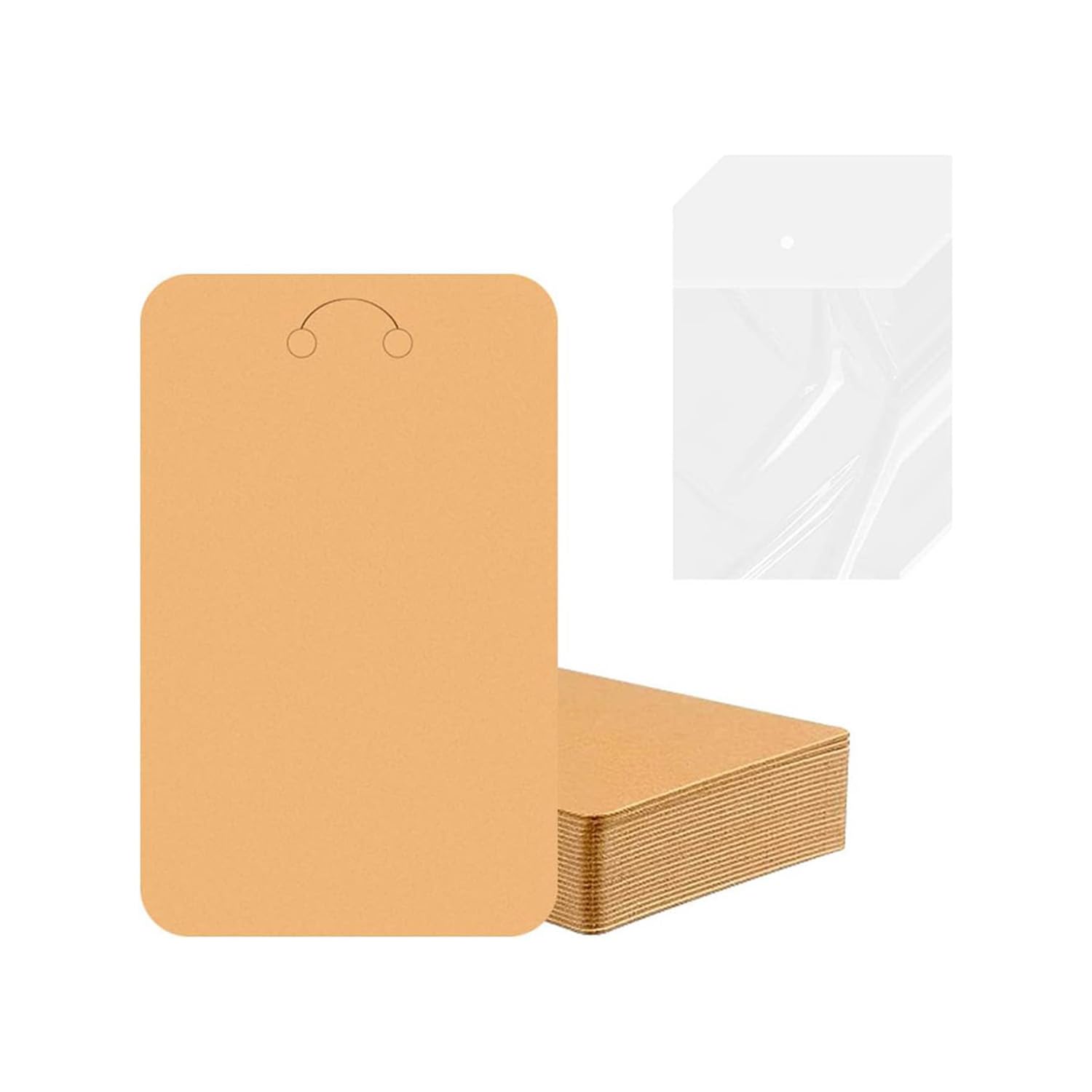 Hopzab 100 Pcs Keychain Display Cards Keyring Display Card Holders Keychain Jewelry Packaging Supplies with Self-Adhesive Sealing Storage Bags for Keychains Keyrings Jewellery(Brown)
